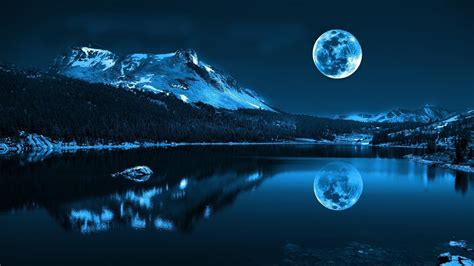 Snowy Mountain With Reflection On Body Of Water Under Full Moon 4K HD Nature Wallpapers | HD ...