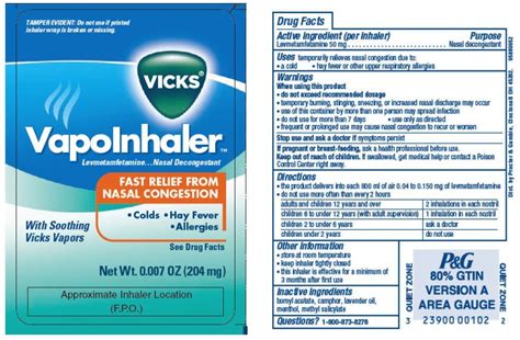 Vicks VapoInhaler (inhalant) Procter & Gamble Manufacturing Company