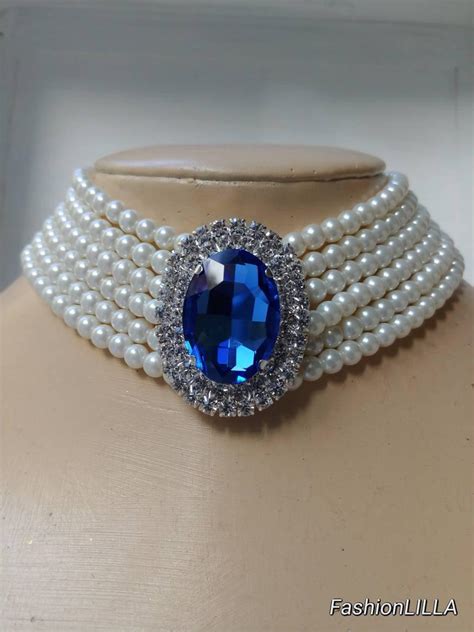 Six Strand Pearl Sapphire Brooch Choker,sapphire And Diamond Brooch ...