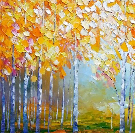 Birch Tree Painting, Abstract Landscape Art, Living Room Wall Art ...