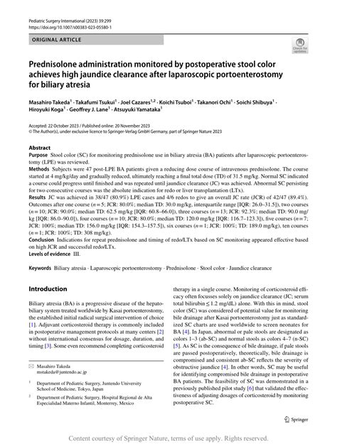 Prednisolone administration monitored by postoperative stool color achieves high jaundice ...