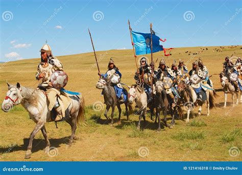 Mongolian Horse Riders Take Part in the Traditional Historical Show of Genghis Khan Era in ...