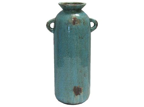 Tall Teal Ceramic Jar with Handles | Unique flower vases, Teal vase ...