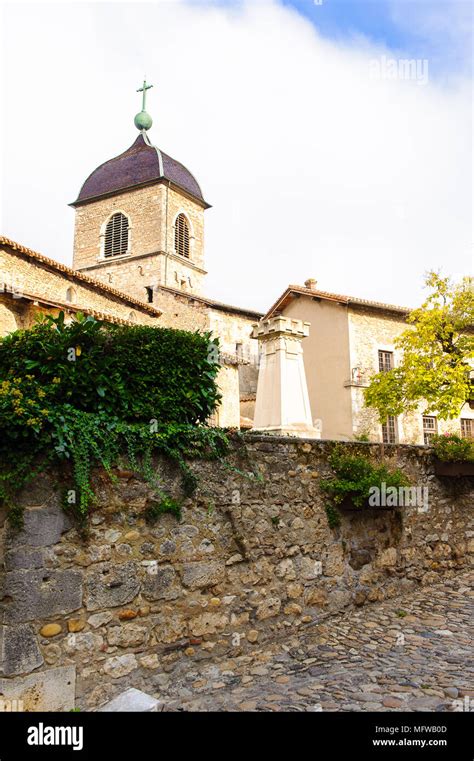 Medieval architecture of Perouges, France, a walled town, a popular ...