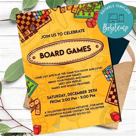 Board games tournament party invitation Customizable Template DIY | Createpartylabels