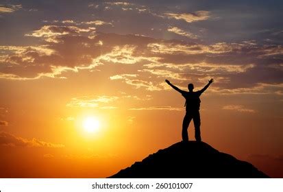 Silhouette Man On Mountain Top Person Stock Photo 260101007 | Shutterstock