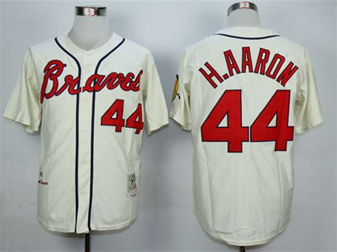 Atlanta Braves #44 Hank Aaron Throwback Cream Jersey|AB44TC|Atlanta Braves