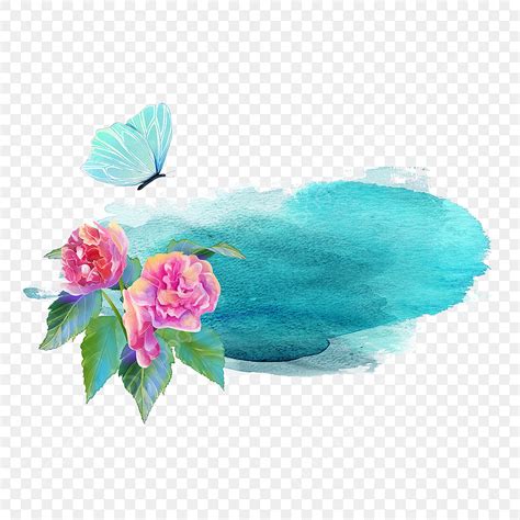 Blue Watercolor Brushes PNG Transparent, Brush Watercolor Style Blue Floral Border, Butterfly ...