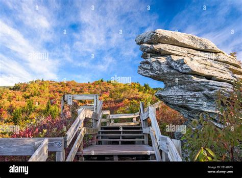 Grandfather Mountain, North Carolina, USA trails and staircases Stock ...