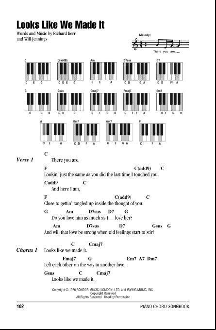 Looks Like We Made It - Piano Chords/Lyrics | zZounds