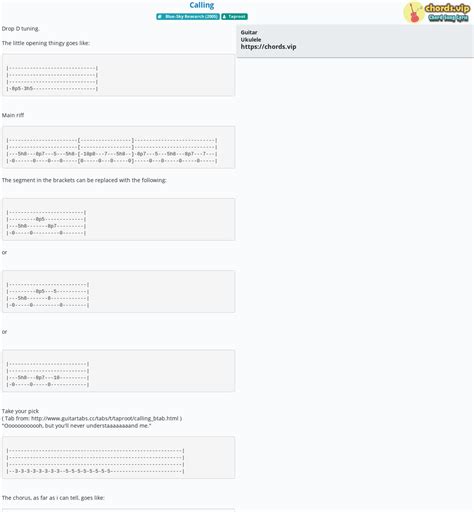 Chord: Calling - tab, song lyric, sheet, guitar, ukulele | chords.vip