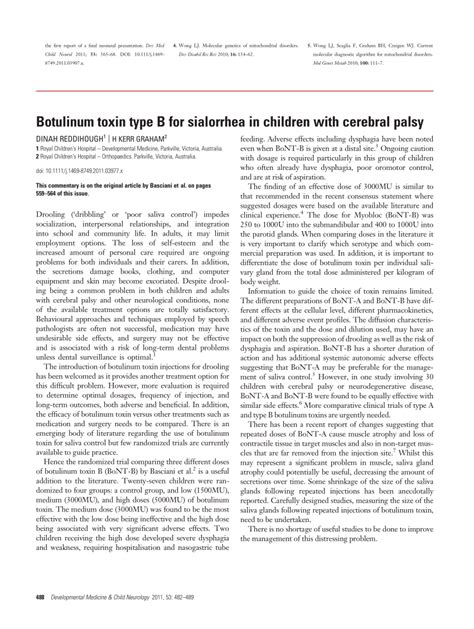 (PDF) Botulinum toxin type B for sialorrhea in children with cerebral palsy