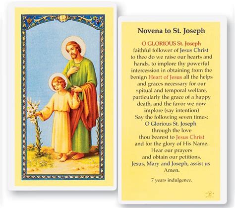 Novena To St. Joseph Laminated Prayer Cards 25 Pack