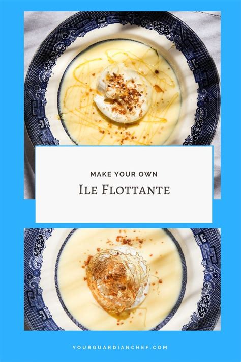 Floating Island Dessert Ile Flottante a foaming meringue floating in a crème anglaise (custard ...