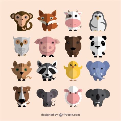 Free Vector | Cute animals collection | Cute animal illustration, Flat ...