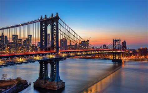 Download Sunset USA Light New York Man Made Manhattan Bridge HD Wallpaper