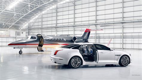 2560x1440 resolution | white sedan and black private jet, Jaguar XJ ...