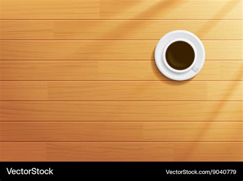 Coffee cup on wooden table top view Royalty Free Vector