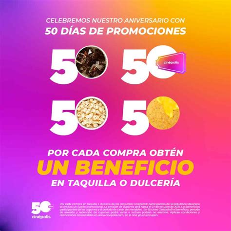 Promoción Cinépolis 50 Años: Gana cupones 2x1, descuentos en dulcería y más - Ganapromo