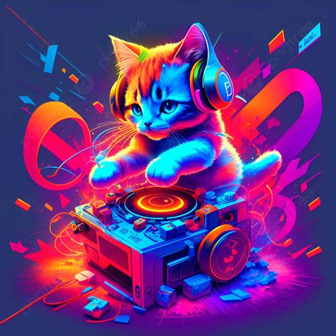 Design Illustration Of A Cat Playing Dj Instrument Background, Paint Dj, Cute Cat, Music Cat ...