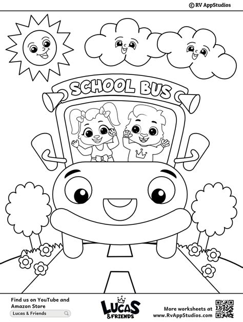 Wheels On The Bus Coloring Page for Children. Free Printable to ...