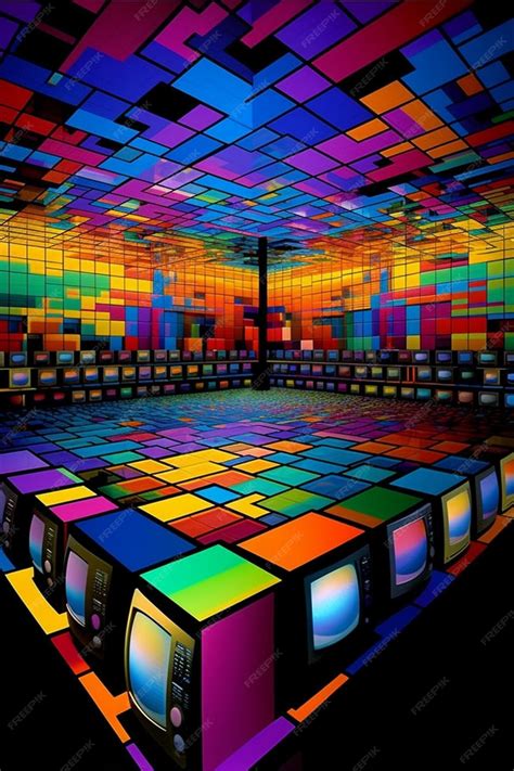 Premium AI Image | A colorful room with a tv set on the floor and the ...