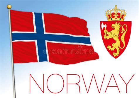 Bandera Nacional Oficial De Noruega Y Escudo De Armas Europa ...