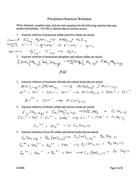 Precipitation Reactions Worksheet Pc Reactions Worksheet — db-excel.com