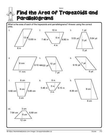 Area of Trapezoids Worksheets