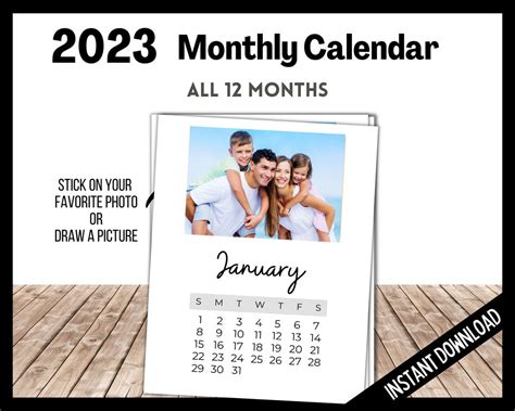 Monthly Family Photo Calendar 2023 Printable Calendar Year - Etsy