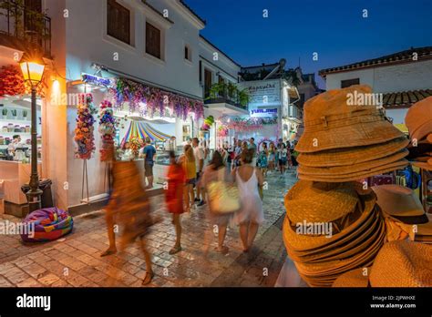 Busy street and nightlife in Skiathos Town, Skiathos Island, Sporades ...