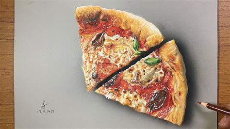 #畫畫 How to draw pizza realistic!-Hyperrealistic - YouTube