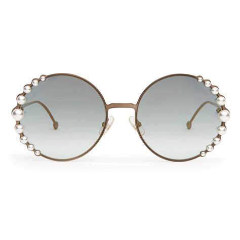 Fendi - Ribbons and Pearls - Bronze Round Oversize Sunglasses ...