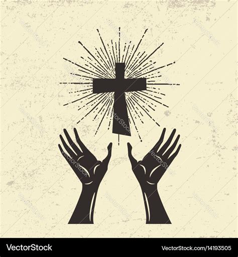 Hands raised to the cross of jesus Royalty Free Vector Image