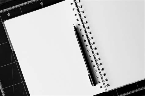 Free Images : desk, notebook, table, book, pencil, black and white, wood, pen, notepad, line ...