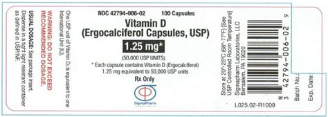 VITAMIN D (Ergocalciferol Capsules, USP) 1.25 mg (50,000 USP Units)