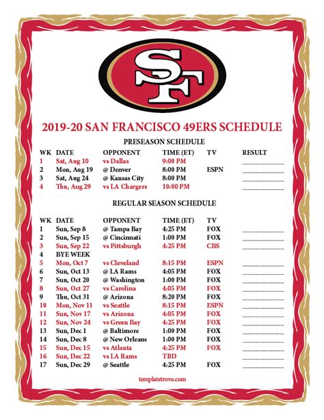 49er Schedule Printable - Customize and Print