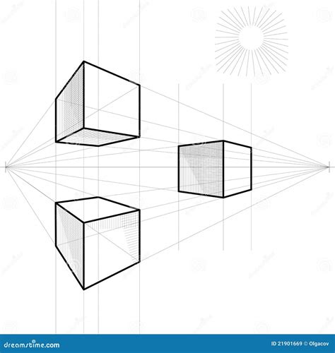 Vector Sketch of a Cube in Perspective Stock Vector - Illustration of line, parallel: 21901669