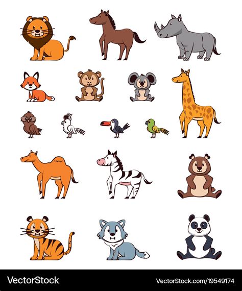 Cute animals cartoons icons Royalty Free Vector Image