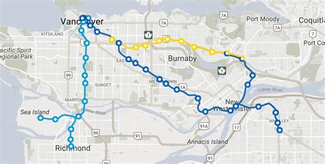 Vancouver skytrain route map - Skytrain vancouver map routes (British Columbia - Canada)