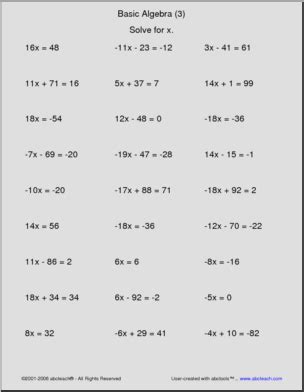 Algebra Equations (set 1) Worksheet – Abcteach