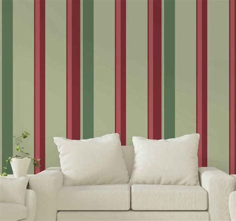 Green red and white stripes striped wallpaper - TenStickers