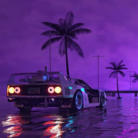 1224x1224 Retro Wave Sunset and Running Car 1224x1224 Resolution Wallpaper, HD Artist 4K ...