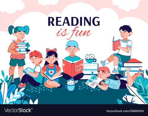 Reading is fun banner with children books Vector Image