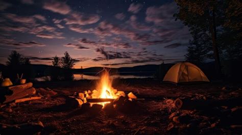 Premium AI Image | Night Camping in the Forest Tent