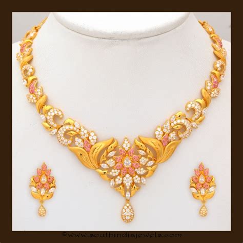 Gold Stone Necklace Set by VBJ - South India Jewels