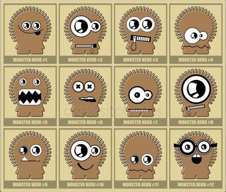 Set of sixteen stickers with cute monsters. Cartoon illustration ...