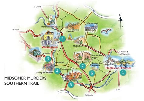 Illustrated map of locations from the TV series Midsomer Murders ...