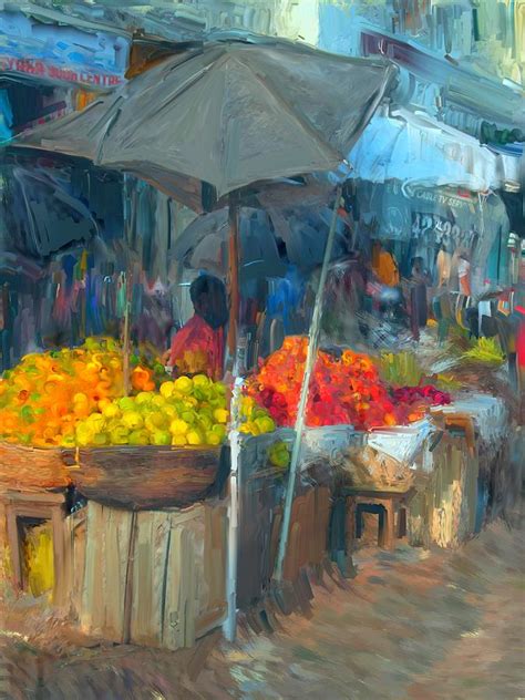 Fruit Market Painting by Usha Shantharam