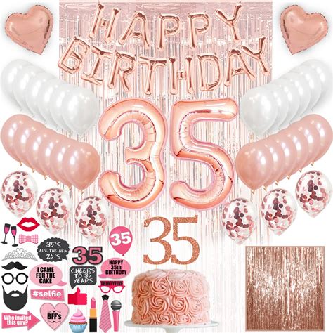 35th Birthday Decorations, 35th Party Supplies, 35 Birthday Banner, Rose Gold Confetti Balloons ...